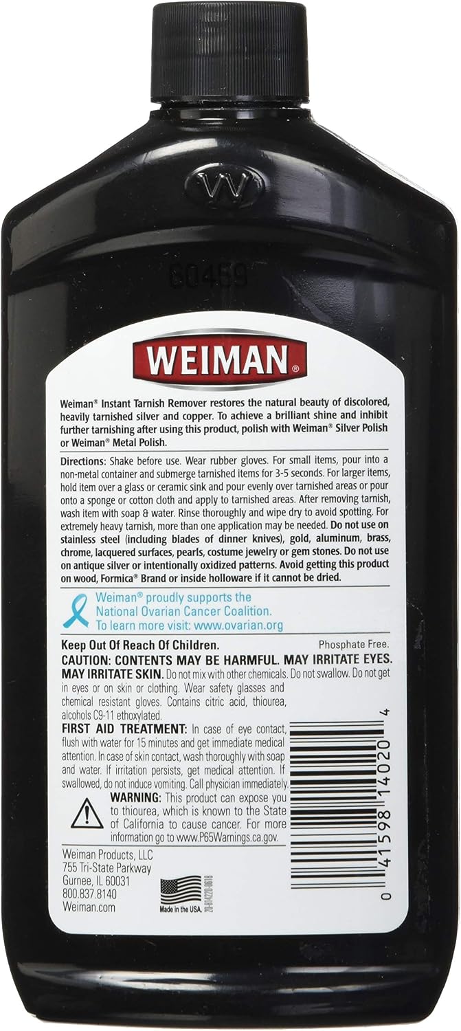 Weiman Instant Tarnish Remover for Silver and Copper - 16 Ounce Bottle - Restore Silver Plated Jewelry Heirlooms Copper and More