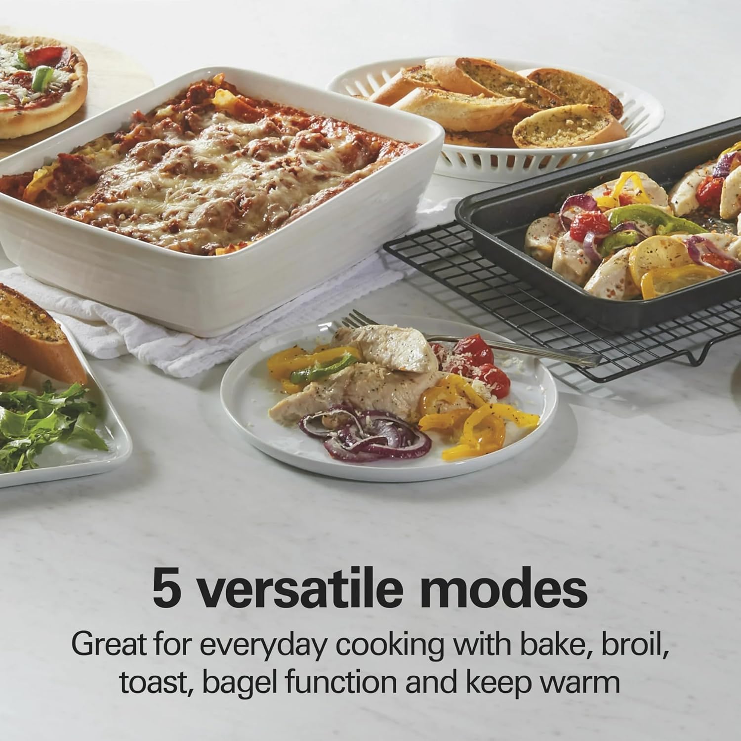 Countertop Toaster Oven with 5 Cooking Modes, Removable Tray and Crumb Tray, 4-Slise 1100W, Adjustable Temperature 200-450°F, Compact Electric Oven for Toasting, Baking, Broiling, and Reheating