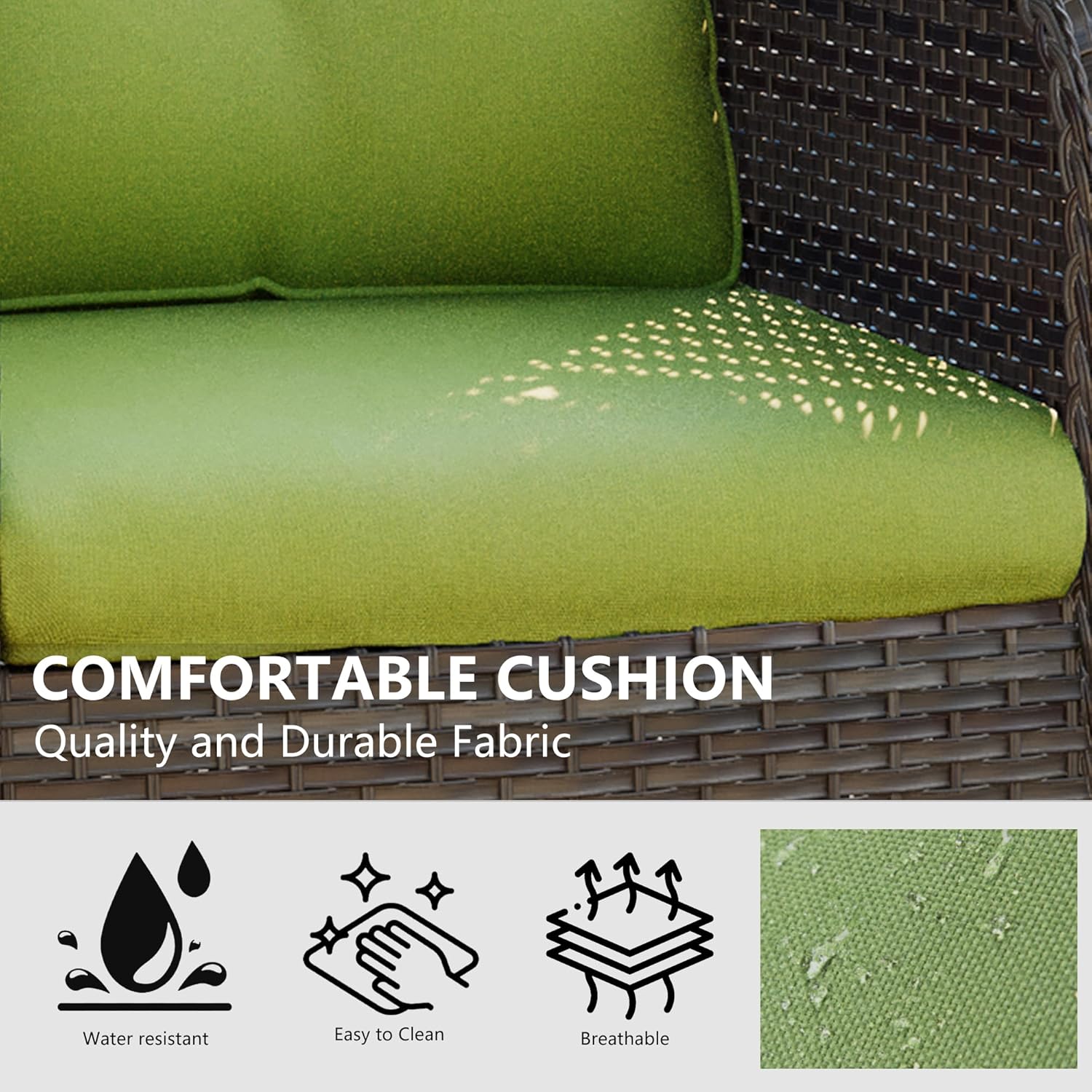 Outdoor 360 Degree Swivel Rocker Patio Chairs Sets of 2 and Matching Side Table - 3 Piece Patio Wicker Glider Chairs with Olefin Cushions(Mixed Grey/Green)