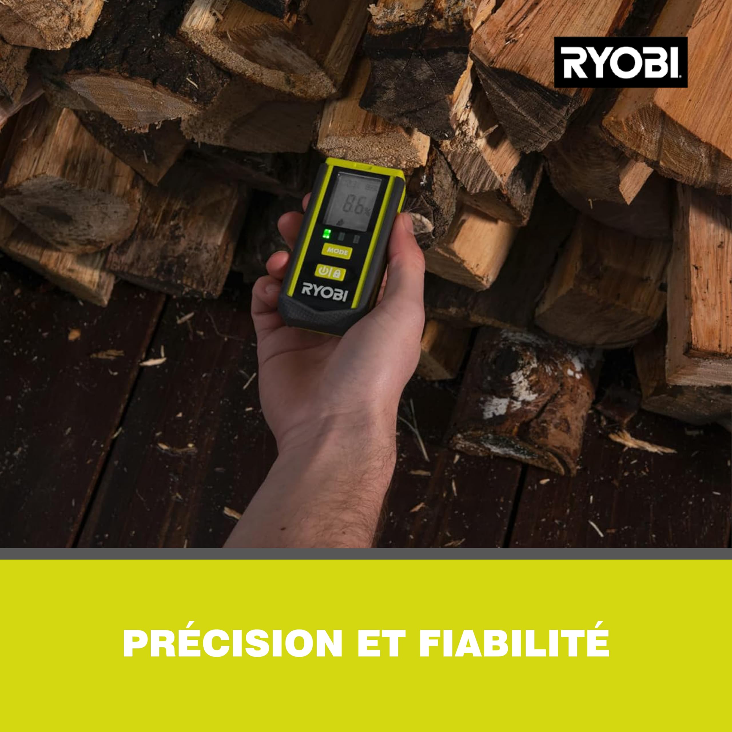 RYOBI Testeur d’Humidité RBPINMM1 Détection Bois Matériaux Bâtiment Grand Écran LCD Compact