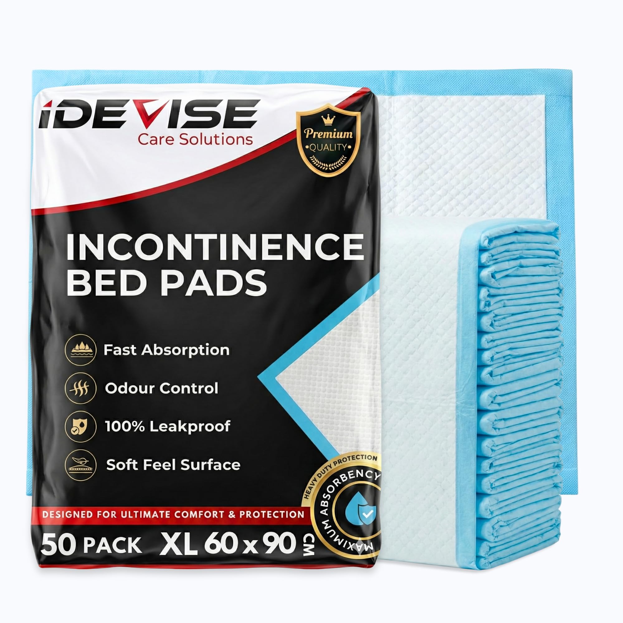 Lot de 50 alèses jetables pour incontinence | 60 x 90 cm – Haute capacité d'absorption – Alèses de lit pour enfants et adultes | Tapis de lit de maternité | Protège-matelas imperméable