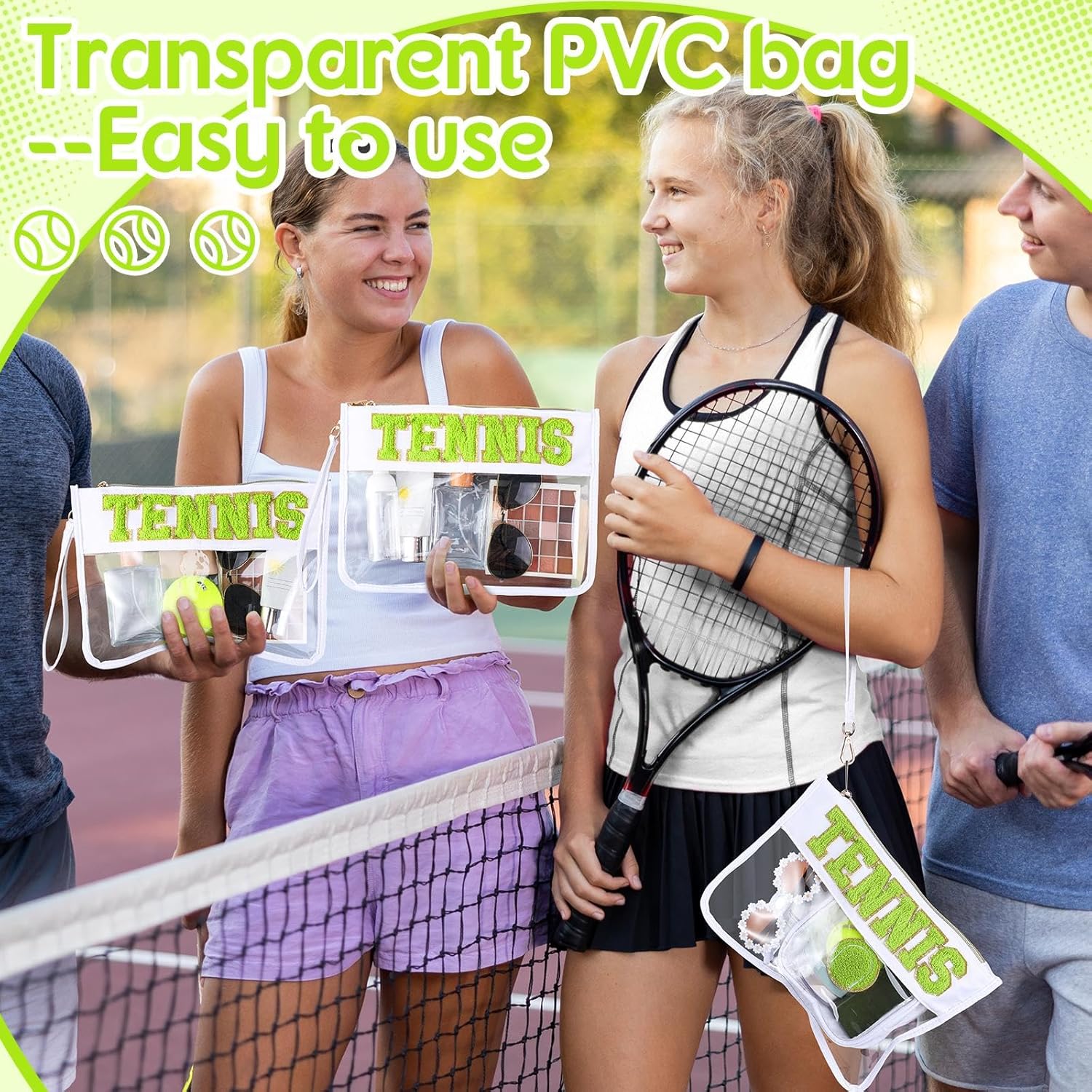 Hillban 2 Pcs Tennis Team Gifts Makeup Cosmetic Bag Clear Zipper Toiletry Pouch for Travel Chenille Letter Flat Purse PVC Waterproof Organizer Storage Case tennis Accessories for Women Sport Coach - Image 6