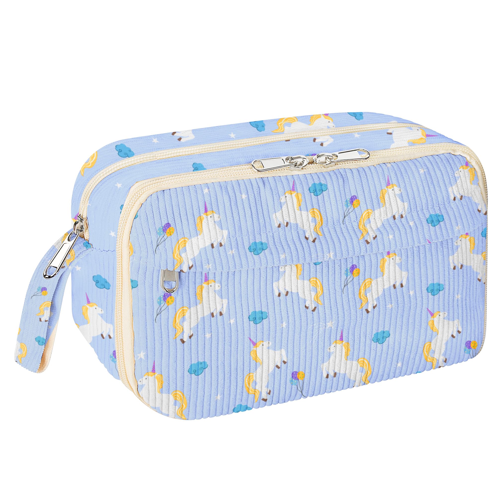 WOBAGMEN Cute Pencil Case for Girls,Large Corduroy Zippered Pencil Case Pouch, Aesthetic Pencil Bag with Compartments, Soft Pencil Pouch School Supplies for Teen Girls Boys and Women(Unicorn) — image 1