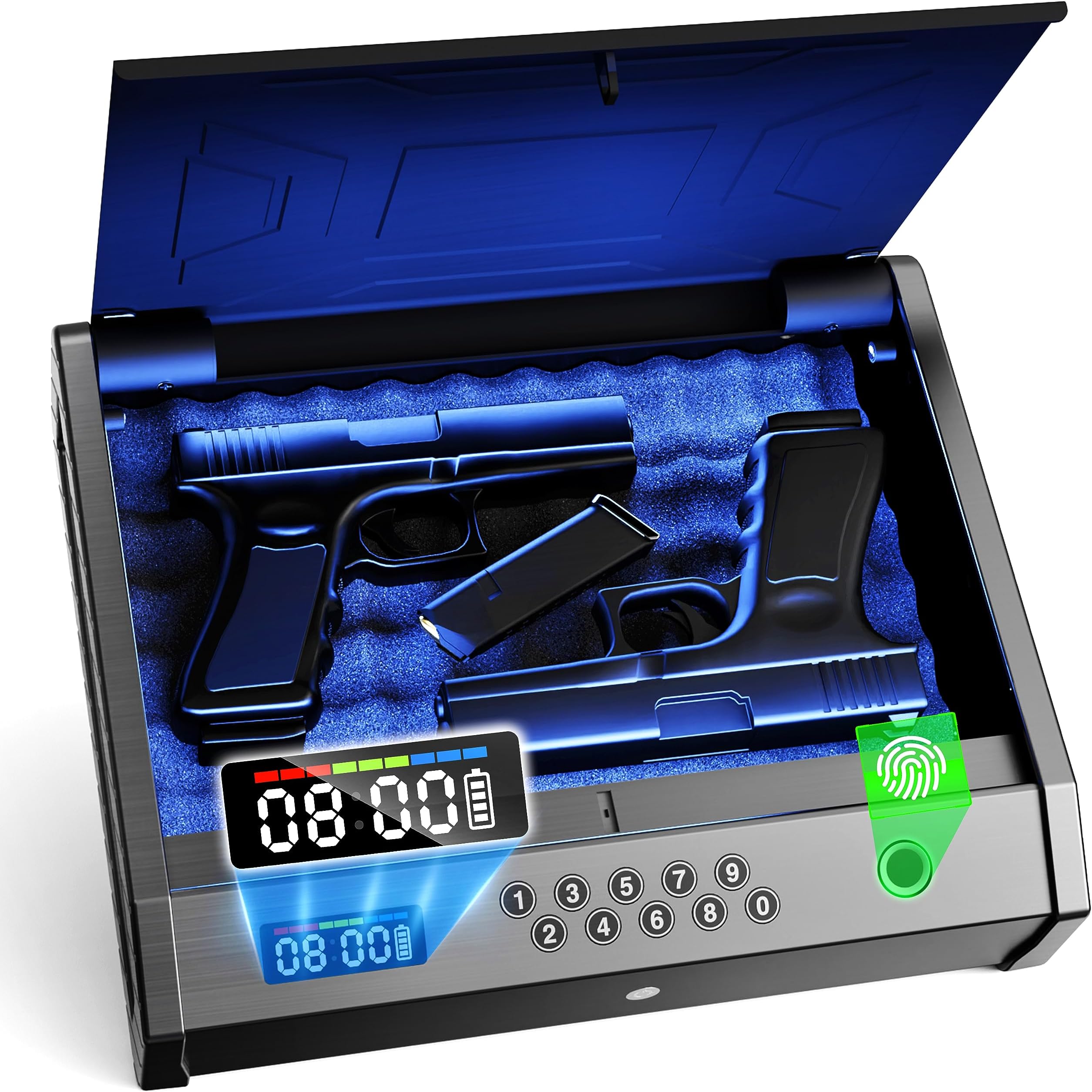 Gun Safe, Biometric Pistol Safe with LCD Display of Time Battery, Handgun Safe Fingerprint Quick Access Portable Gun Safes for Bedside Nightstand Car