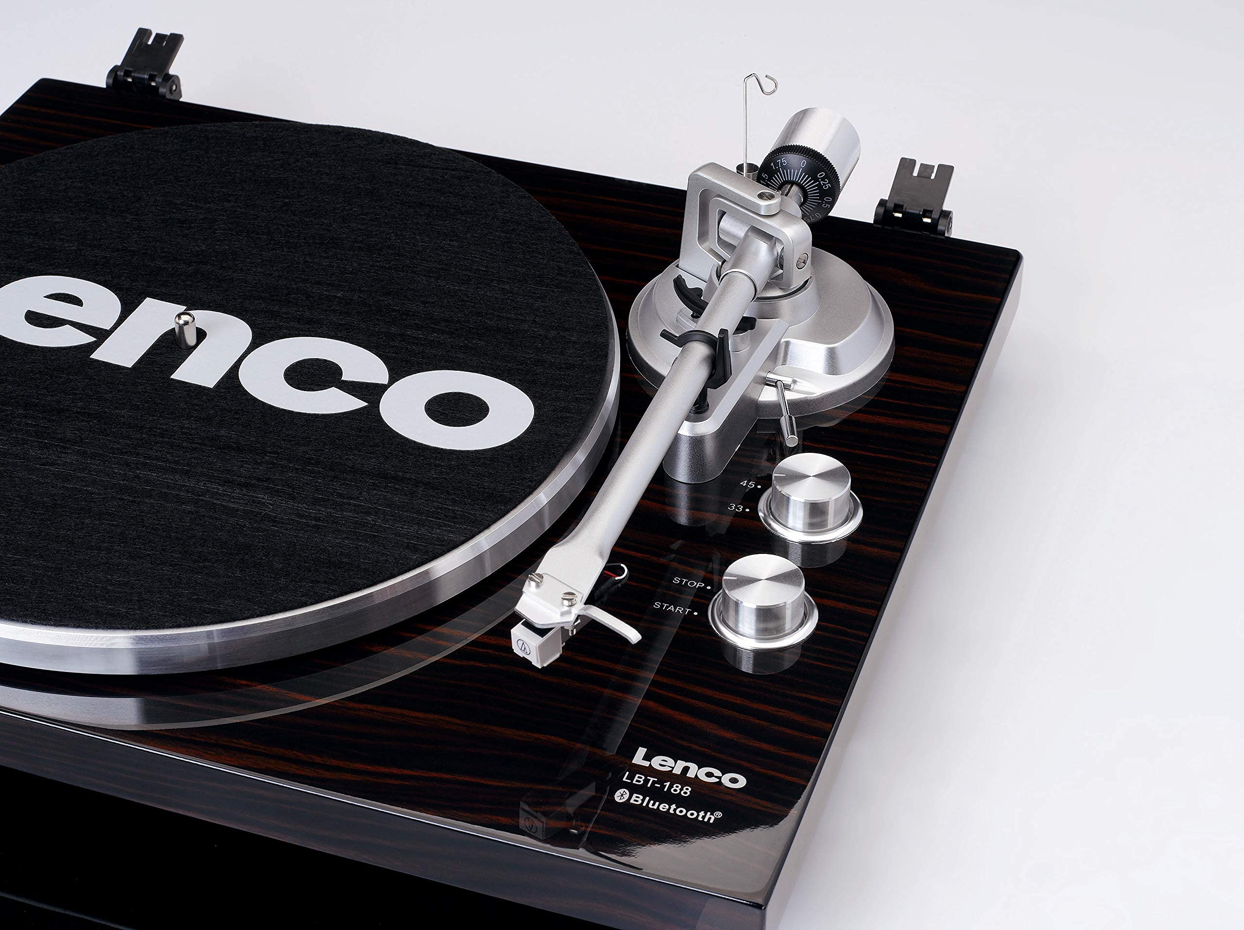 Lenco Giradischi LBT-188 - Bluetooth - Trasmissione a cinghia - 2 velocità 33 e 45 giri - Anti-Skating - Digitalizza vinile in MP3 - Marrone scuro, LBT-188 WA, Noce