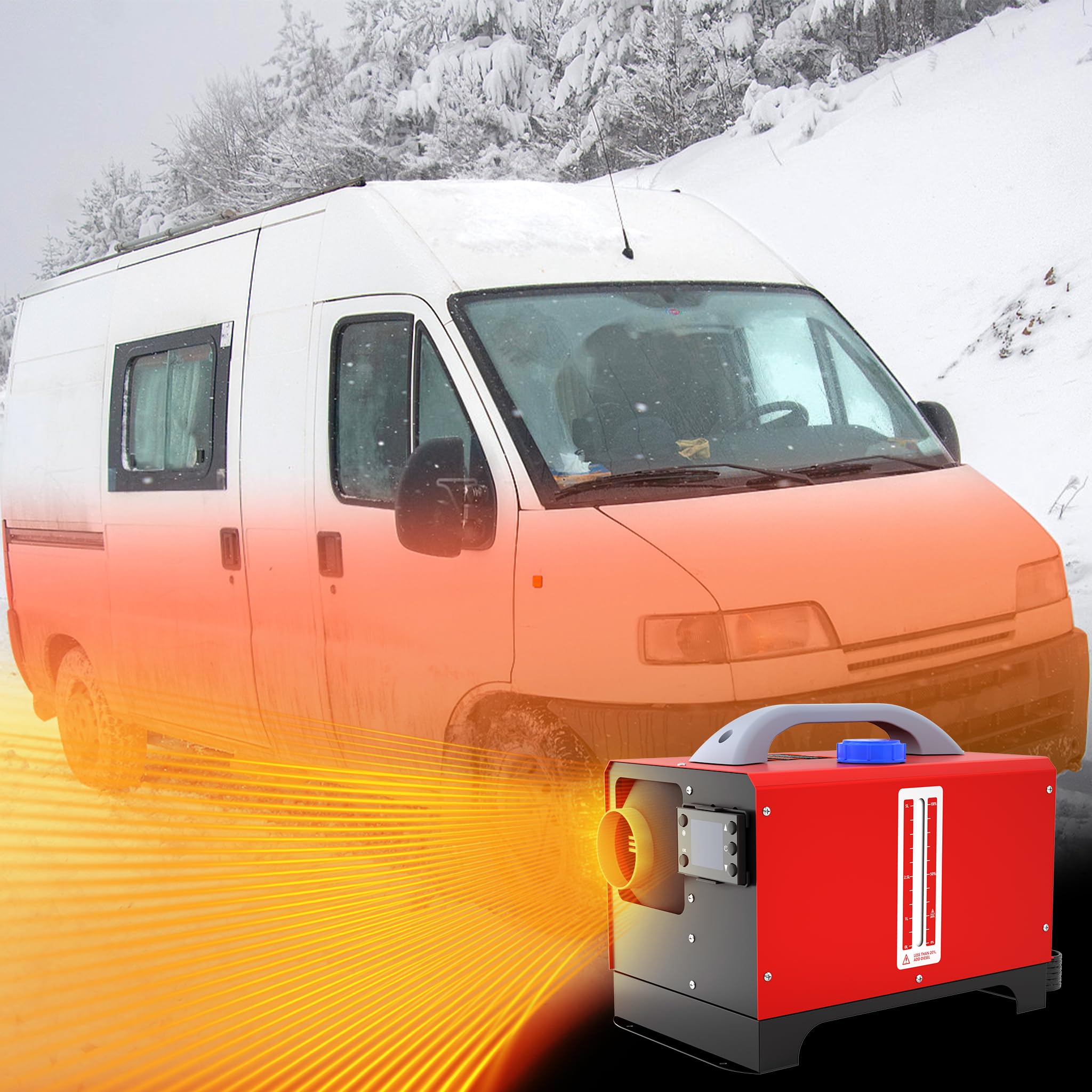Aufun 8KW Riscaldatore Diesel, 12V Aria Riscaldatore ad Aria con Telecomando, Interruttore LCD per Auto Camper Barca Camion Camper Autobus (Rosso+Orizzonte)