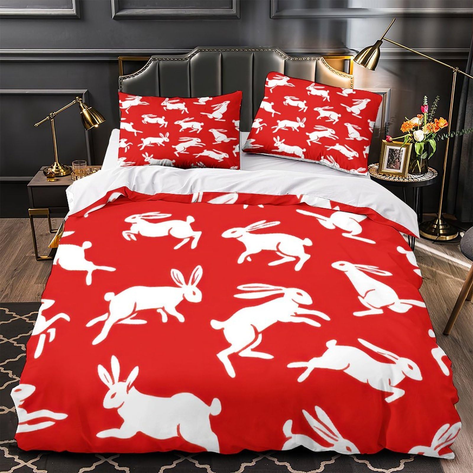 Parure de lit lapins fermeture éclair housse microfibre super douce
