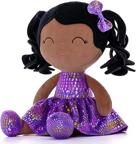 Gloveleya Muñecos suaves de felpa de piel marrón brillo púrpura vestido muñeca bebé regalo 12 pulgadas