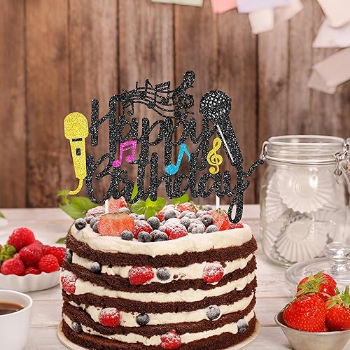 Miniatura 7 de Decoración para tartas de micrófono, micrófono con purpurina, decoraciones para fiestas de cumpleaños, amantes de la música, selecciones de tartas,
