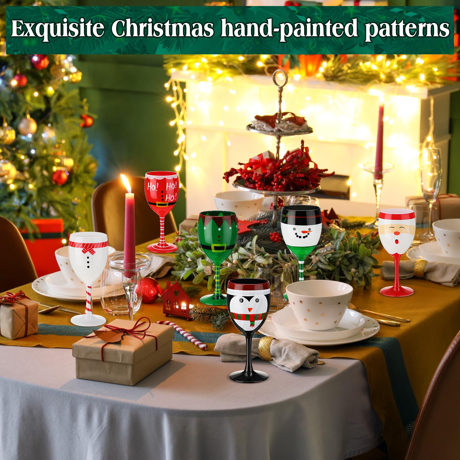 6-Pack 16oz Christmas Glass Cups With Bamboo Lids & Straws - Festive Gingerbread, Candy Cane & Snowflake Design Drinking Glasses