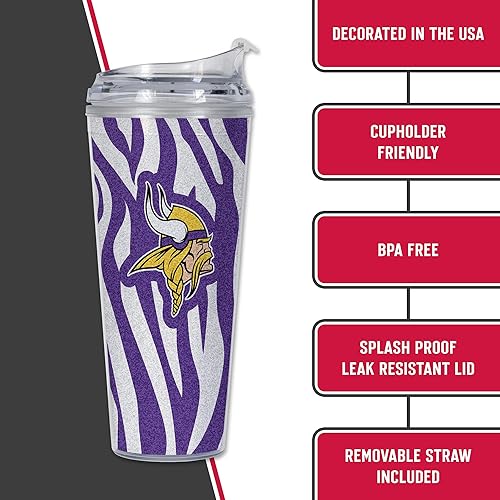 Miniatura 22 de Rico Industries NFL - Vaso de purpurina acrílica de 24 onzas con tapa con bisagras, vaso de doble pared con licencia oficial y popote Tie Dye