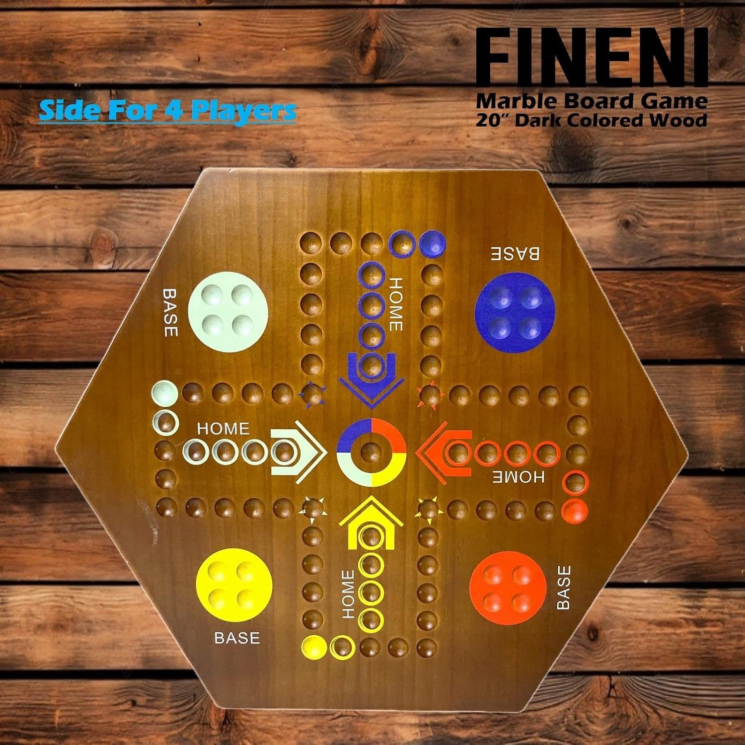 Wooden Board Games, Marble Board Game Original with Dual Sides Fast Track Board Game for 2 to 6 Players, Double Side Marble Game, 6 Colors 30 Marbles Set and 6 Color 6 Dice,Pouch (20" Dark)
