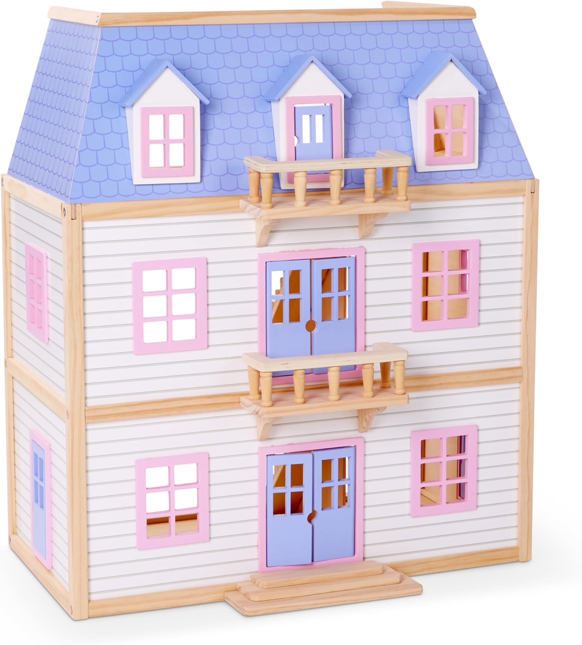 Melissa & Doug Modern Wooden Multi-Level Dollhouse With 19 Pcs Furniture [White]