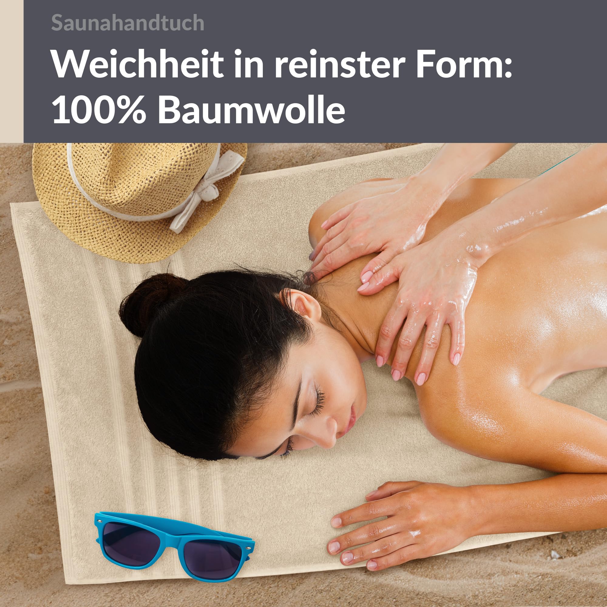Lashuma Badehandtuch groß 100x200 cm Natur – Saugstarkes Weiches Saunahandtuch 100% Baumwolle