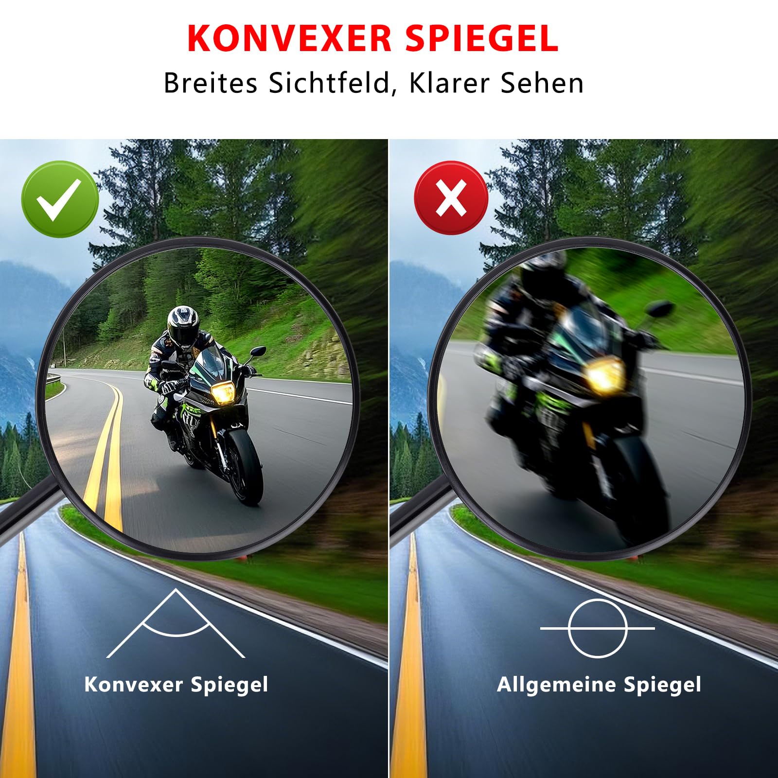 Lusterko motocyklowe z certyfikatem E9, okrągłe lusterko wsteczne obracane o 360°, lusterko motocyklowe M8, kompatybilne ze skuterem, skuterem, ATV, motorowerem, rowerem diktowym