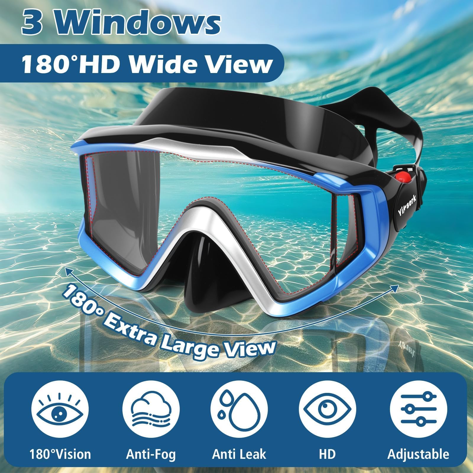 01Snorkeling Set per Adulti-Gradiente Blu+Nero
