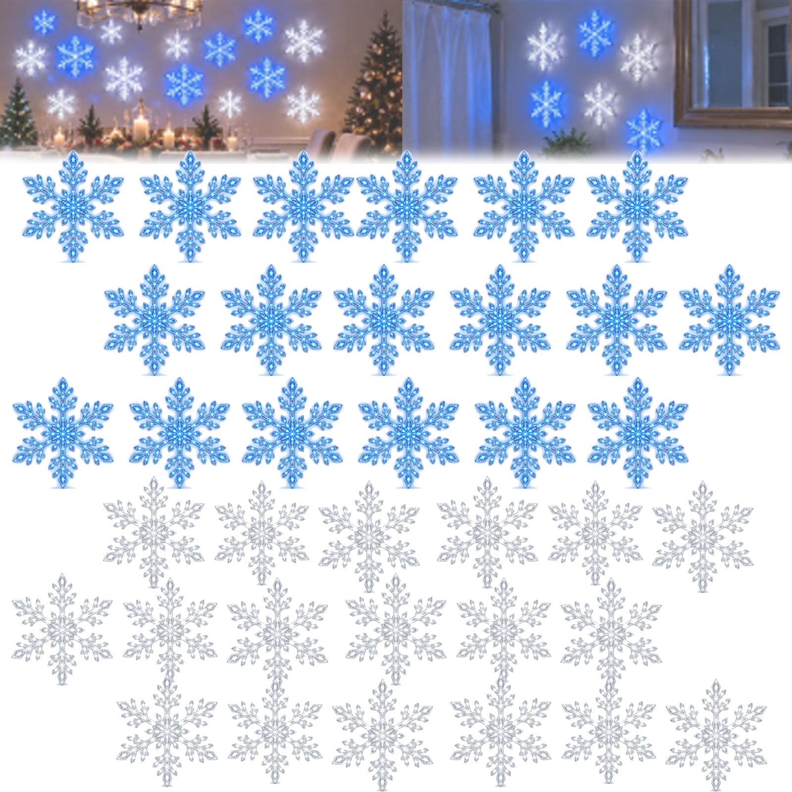 LED Snowflake Wall Lights, Light Up Snow Flake, 3D Snowflake Wall Glow (Mix,36pcs)