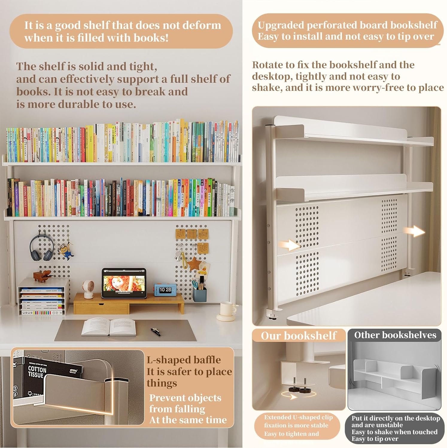 FORRTY Study Table Home Computer Desk Bedroom Writing Desk Bookshelf Integrated Desk Office Desk Stationery Storage Perforated Plate Design Double Storage Space(Single table,120cm(47.2in)) 4 81+GselzG5L. AC SL1500