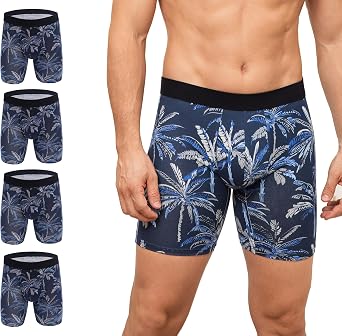 ZLYC Mens Long Leg Cotton Boxer Briefs Fit Underwear, 3/4 Pack