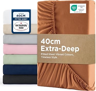 Bedsure King Fitted Sheet Deep - 40cm Pocket, Dusty Orange, 150x200cm