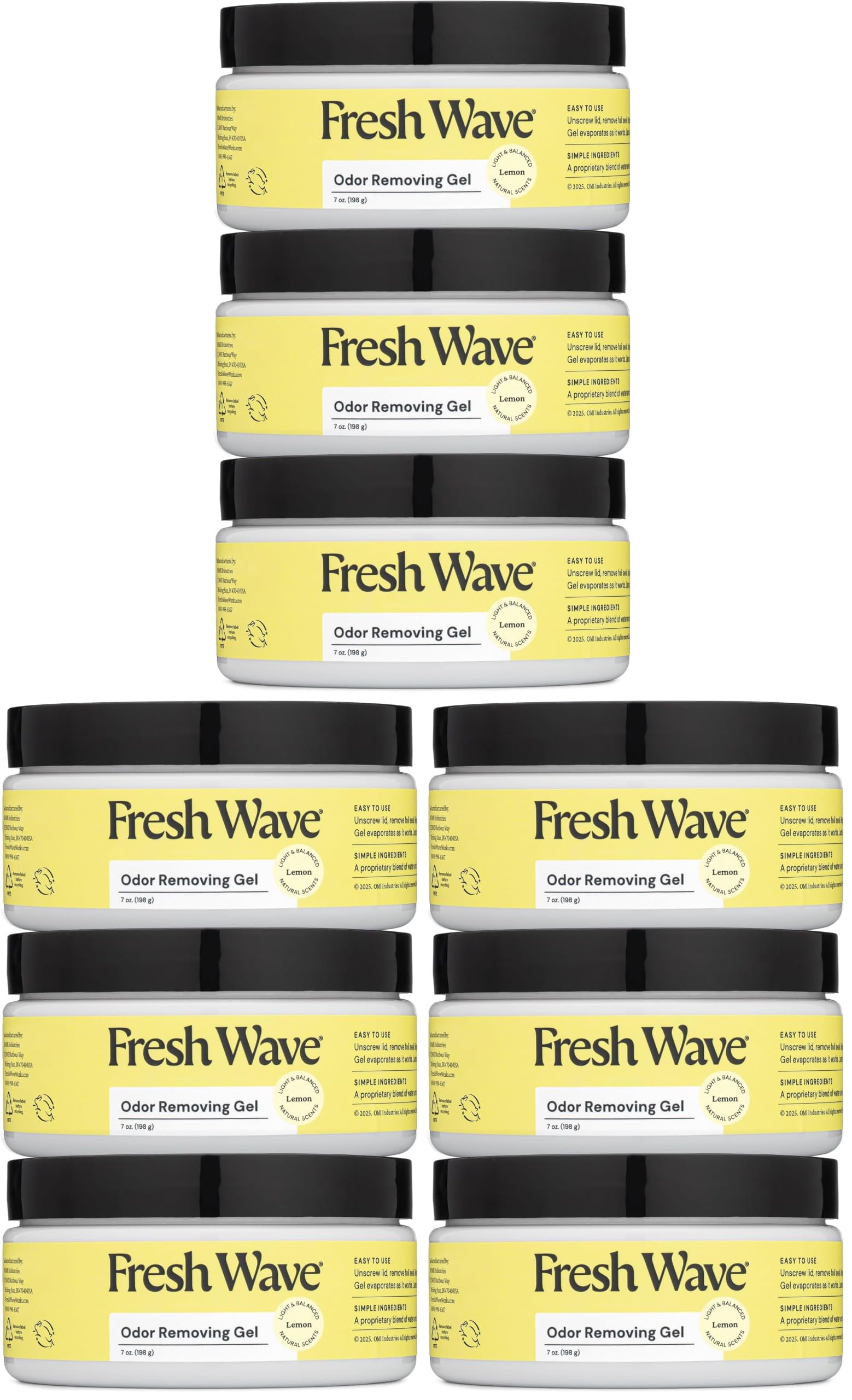 Fresh Wave Lemon Odor Removing Gel, 7 oz., Pack of 9 - Safer Odor Absorbers for Home, Natural Plant-Based Odor Eliminator, Every 7 oz. lasts 15-30 Days, For Cooking, Trash &amp; Pets