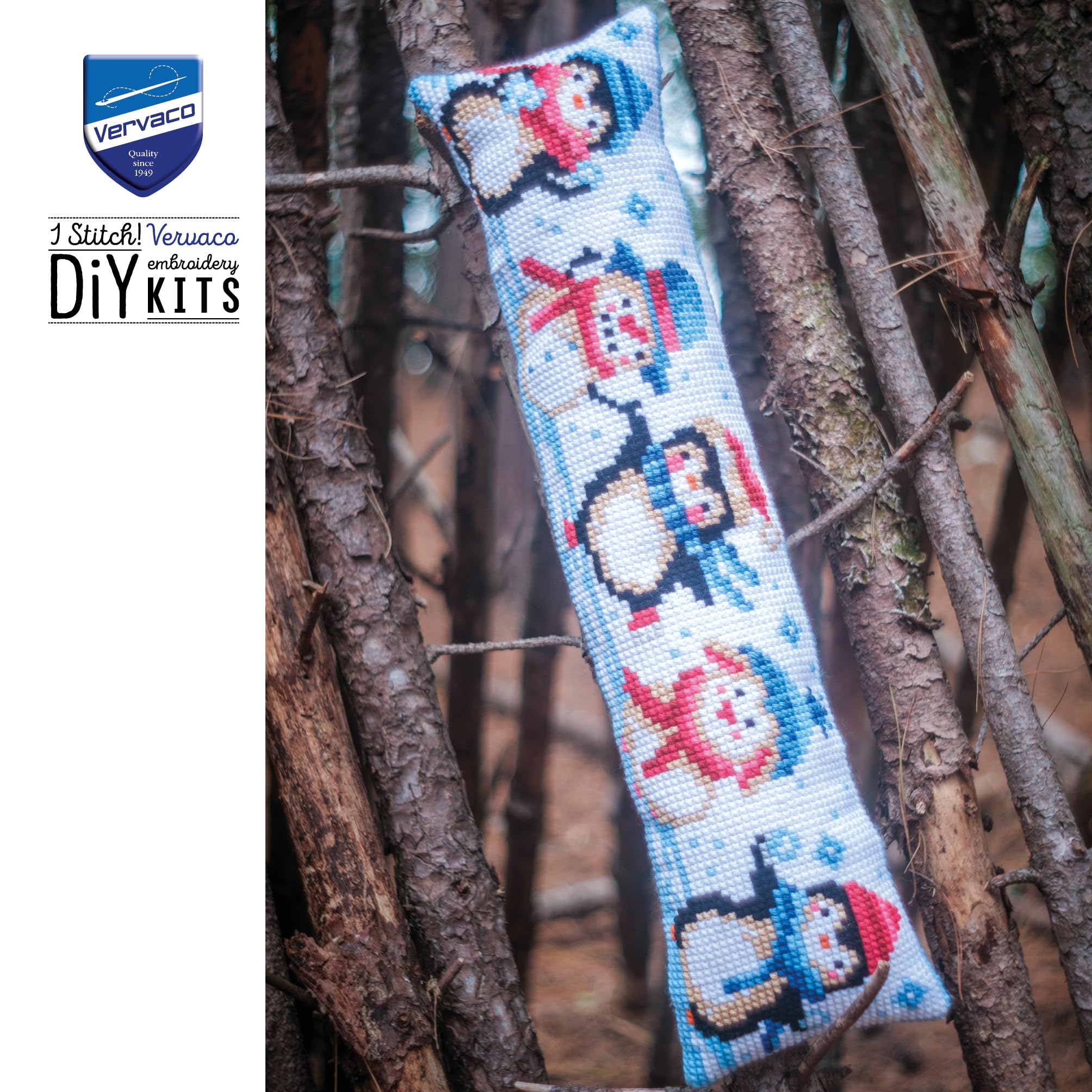 VERVACO Zestaw do Haftu Krzyżykowego Wałek pod drzwi ZABAWA NA ŚNIEGUKanwa z Nadrukiem 80 x 20 cm Gruba Włóczka Akrylowa Zrób to Sam Dekoracja Domu DIY Cross Stitch Kit
