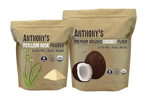 Anthony's Harina de coco orgánica de 4 libras y polvo de cáscara de psyllium orgánico paquete de 1.5 libras