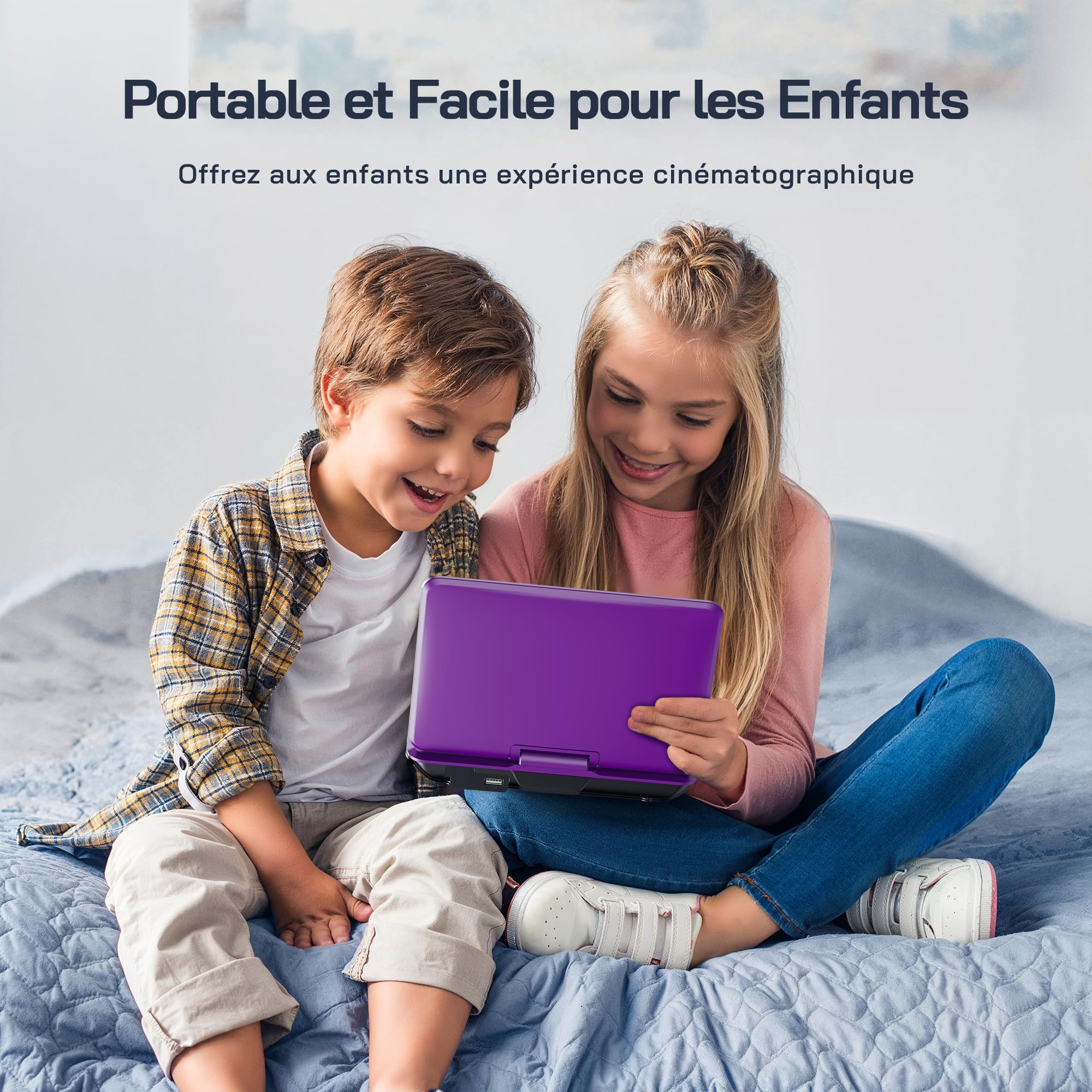 WOLFANG Lecteur DVD Portable Enfants 9,5" Écran Pivotant HD 6 Heures Autonomie USB/SD