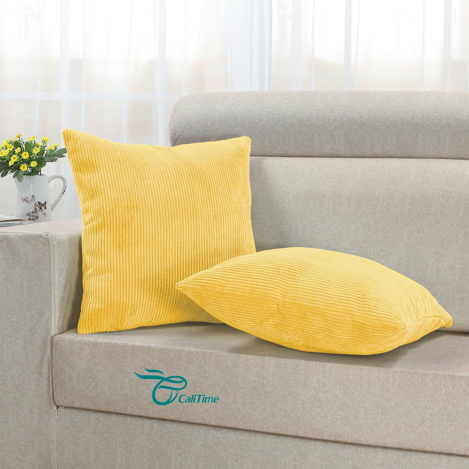 CaliTime Decorative Couch Throw Pillow Covers 18 X 18 Inches Bright Yellow image 4