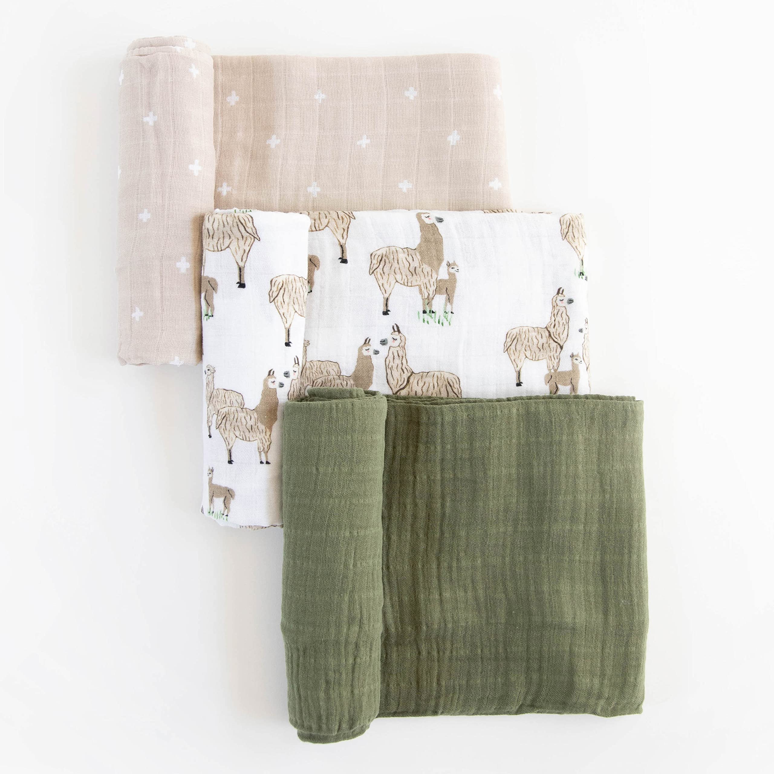 Little UnicornPremium Muslin Swaddle Blanket 3 Pack | for swaddling, Play, Nursing & More | Giftable Set of 3 (Llama Llama)
