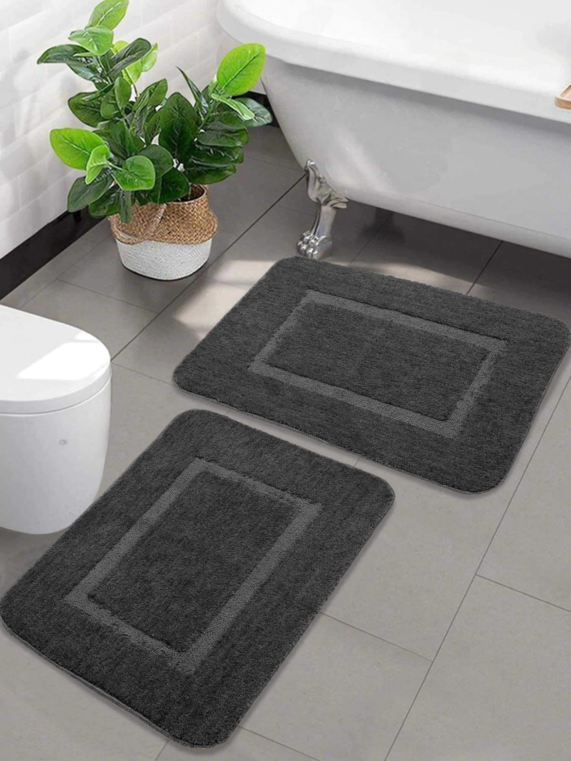 Saral Home - Good Morning Mat, Soft, Anti-Skid, Washable, Water Absorbent, Quick Drying, All time usable Bathmat/Doormat/Runner. Slip-Resistant Backing for Everyday Safety 2PC,(DK.Grey. 40X60 CM)