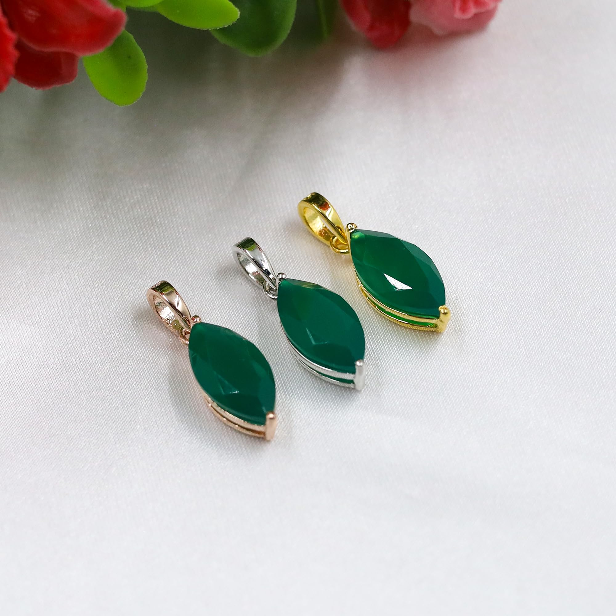 Pendentif en onyx vert et quartz rose pour femme – Bijou fait main en argent sterling 925, collier à breloques de luxe