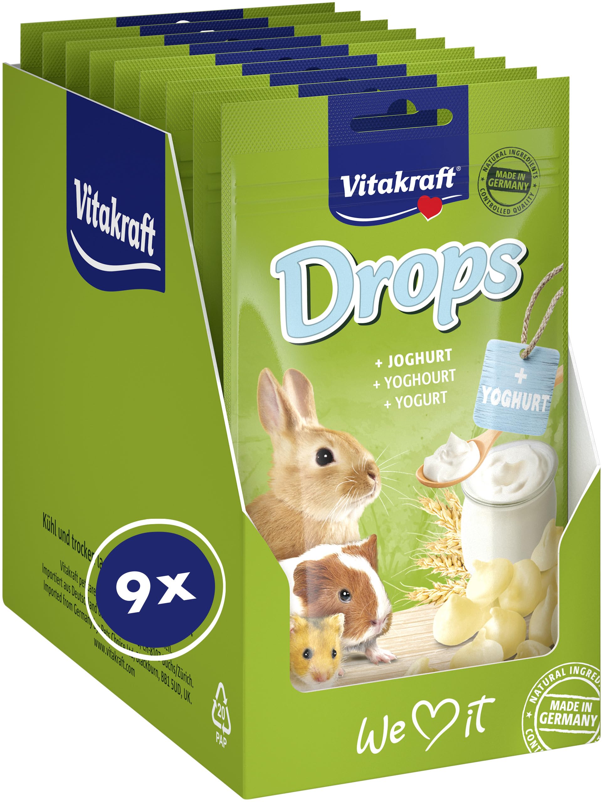 Drops, Rodent Treats with Yogurt, Rodent Snack, for Pampering, No Added Sugar (9 x 75 g)