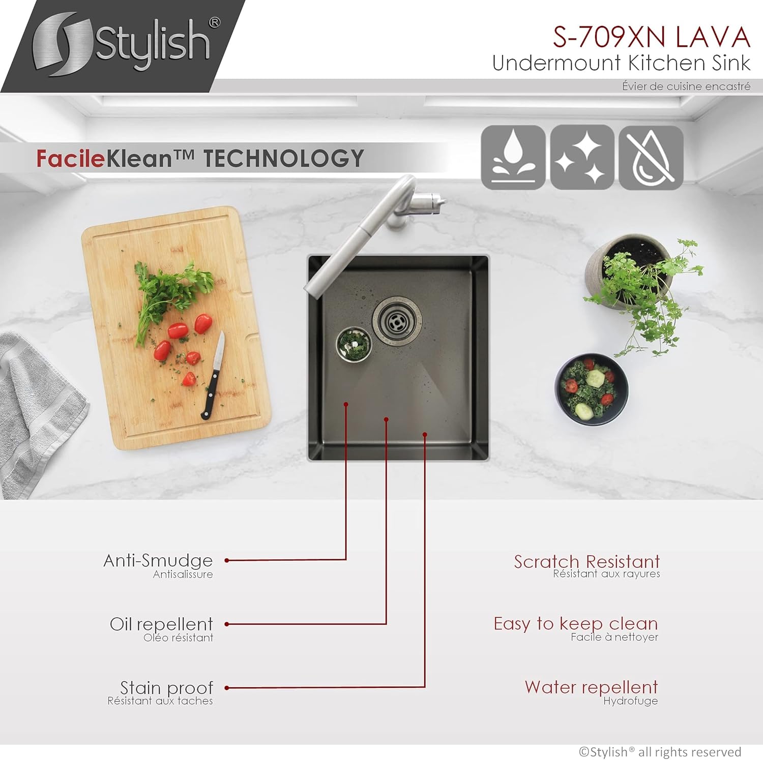Stylish 16 x 18 Inch Bar Sink 9 Inches Deep 16G Stainless Steel 10mm Radius Corners Undermount Single Bowl Black Kitchen Sink with Bottom Grid and Basket Strainer, S-709XN