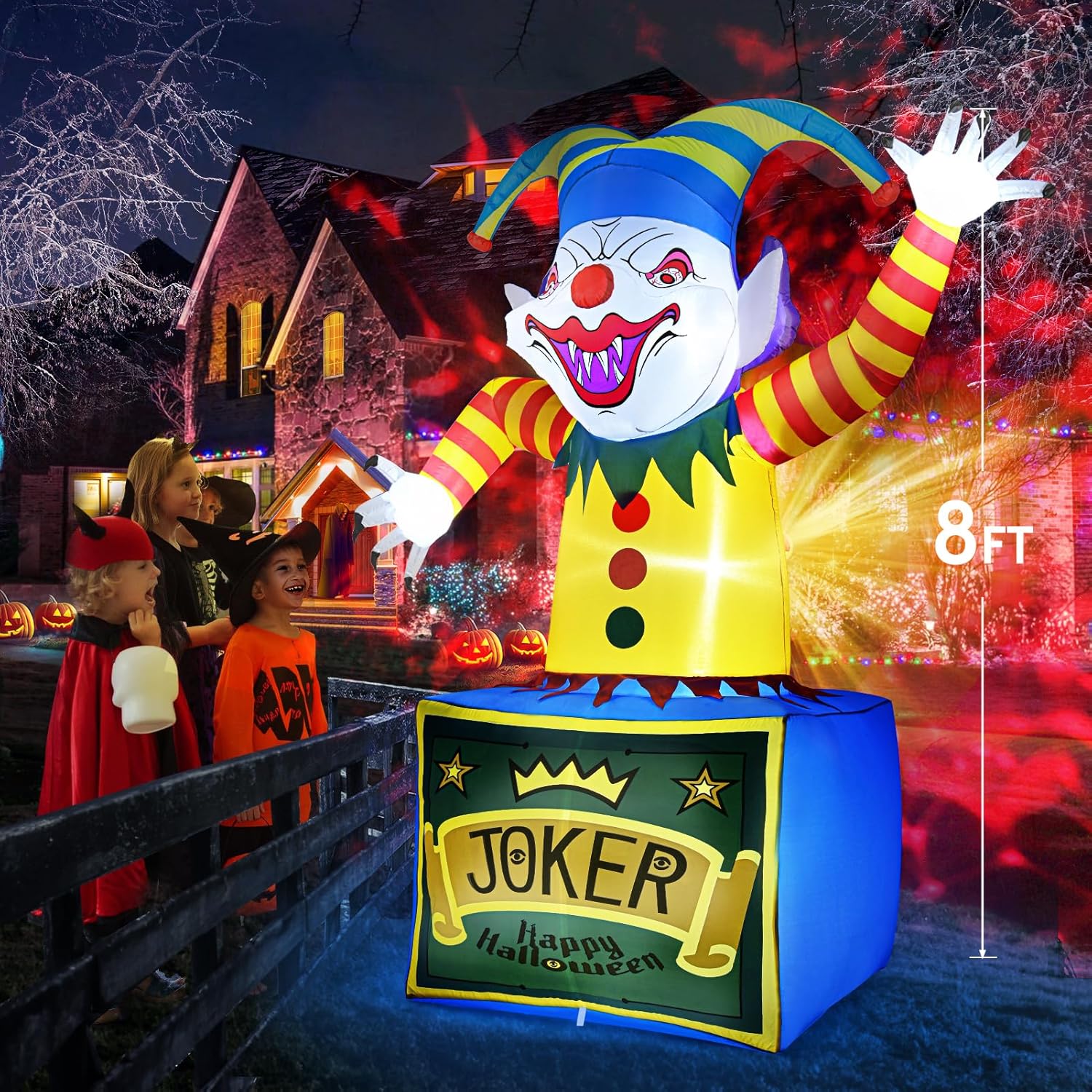 8 FT Halloween Inflatable Clown with Dynamic LED Lights