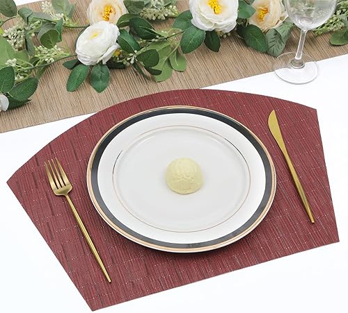 Miniatura 7 de SHACOS Manteles individuales en forma de cuña con centro de mesa, juego de 5 manteles individuales redondos de gran tamaño, manteles individuales