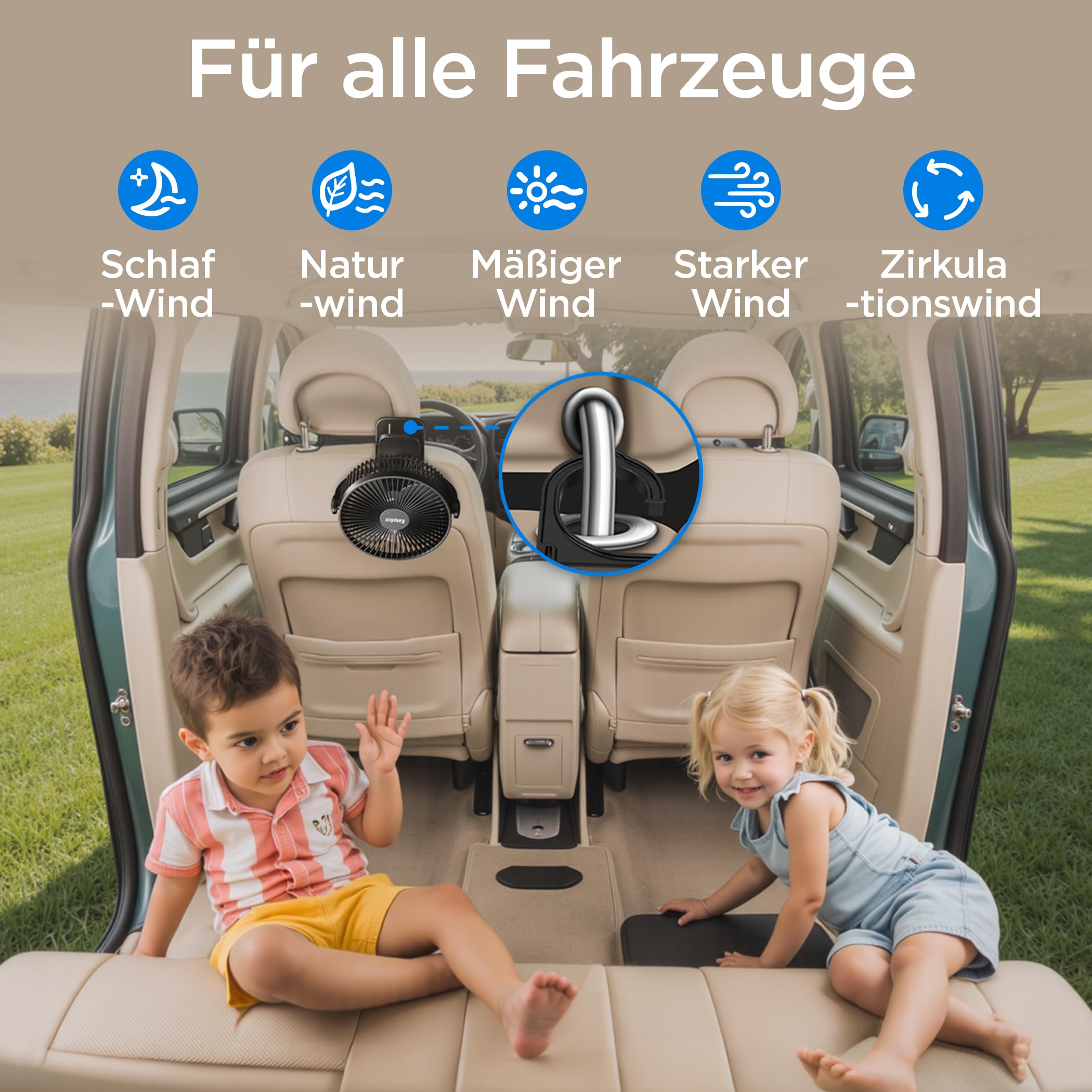 EasyAcc 10000mAh Clip Ventilator mit 37 Stunden Laufzeit - 20cm Camping mit Powerbank, 5 Geschwindigkeiten, LED Anzeige, 360° Haken für Camping, Growbox, Kinderwagen