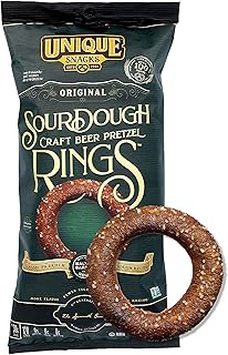 Unique Snacks Sourdough Craft Beer Pretzel Rings, Delicious Homestyle Baked Snack Bag, Vegan, OU Kosher, and Non-GMO Food, No Artificial Flavor, 11 Oz. Bag, Pack of 6