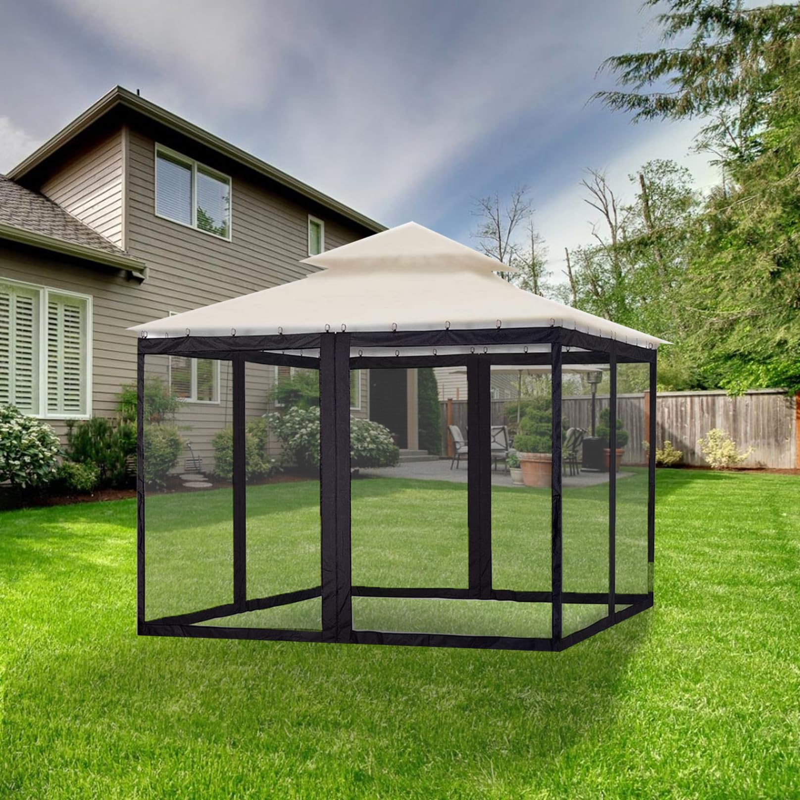Zanzariera per Gazebo 9x11x8Ft Pannelli per Gazebo Pieghevoli Retrattili con Cerniera Zanzariera per Esterni per Portico Campeggio Patio Giardino - Pannelli per schermi