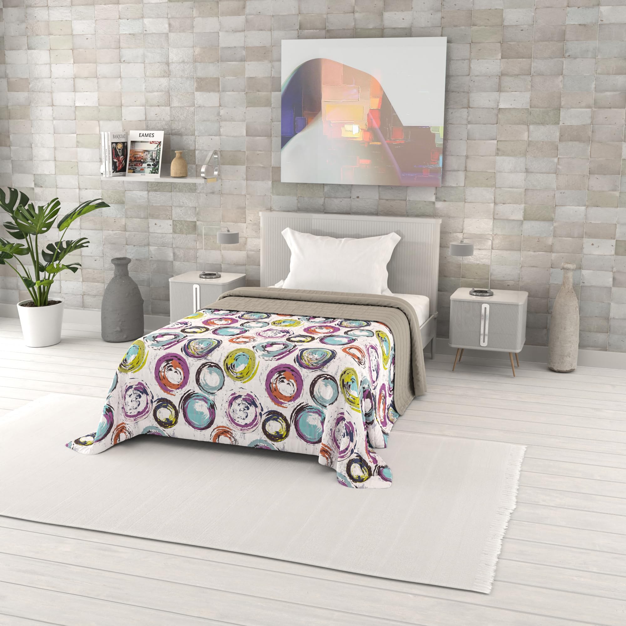 Italian Bed Linen printed summer quilt FANTASY, polyester filling, Cerchi Astratti, 170x270cm