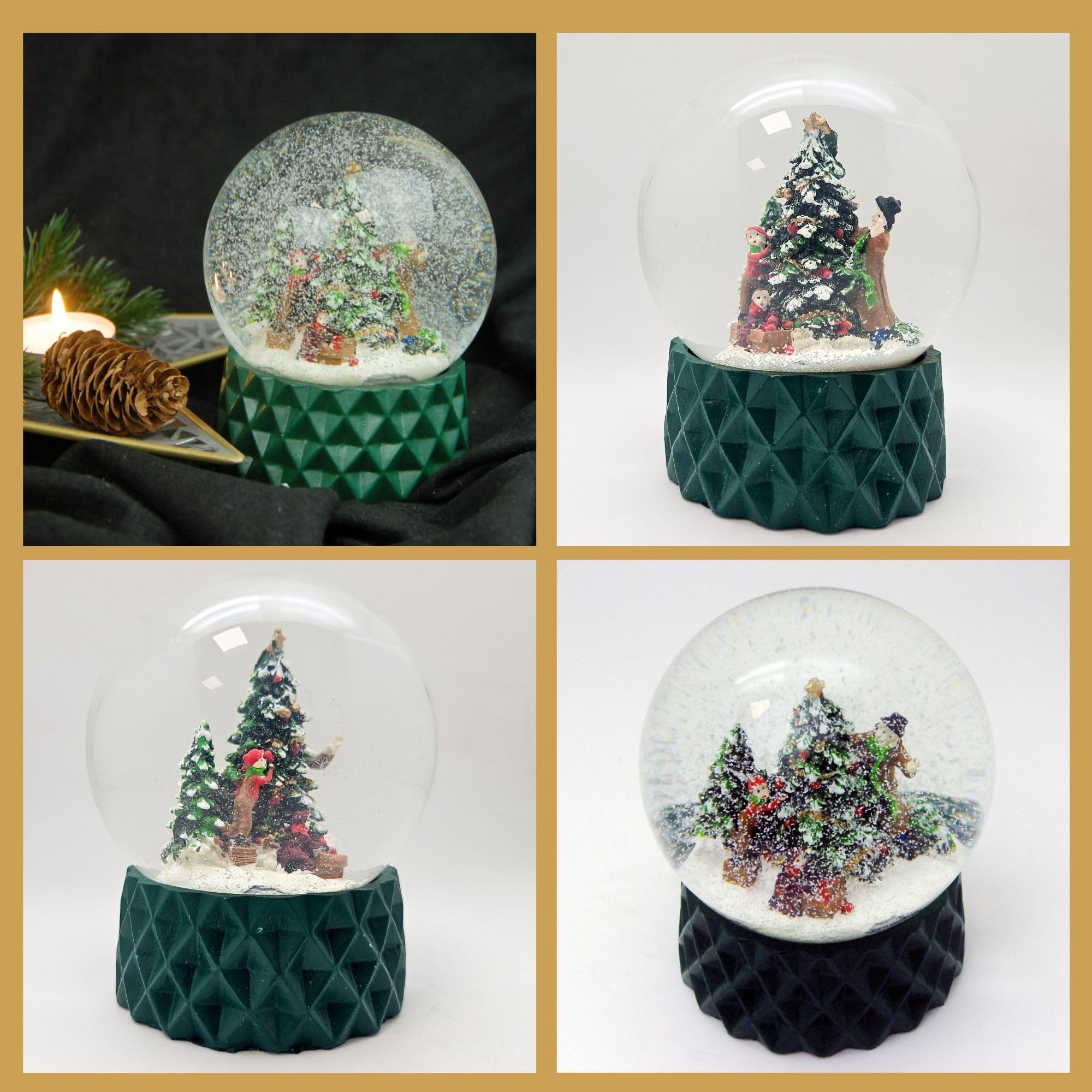 Schneekugel Weihnachten | Christbaum schmücken | B: 10 cm | 20174 | Weihnachtsdekoration | Schüttelkugel | Familie schmückt Weihnachtsbaum | Geschenke