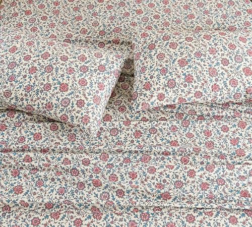 DAUAOTO Juego de sábanas estampadas 100% algodón para cama tamaño Queen de hasta 14 pulgadas de profundidad, juego de ropa de cama con patrón floral