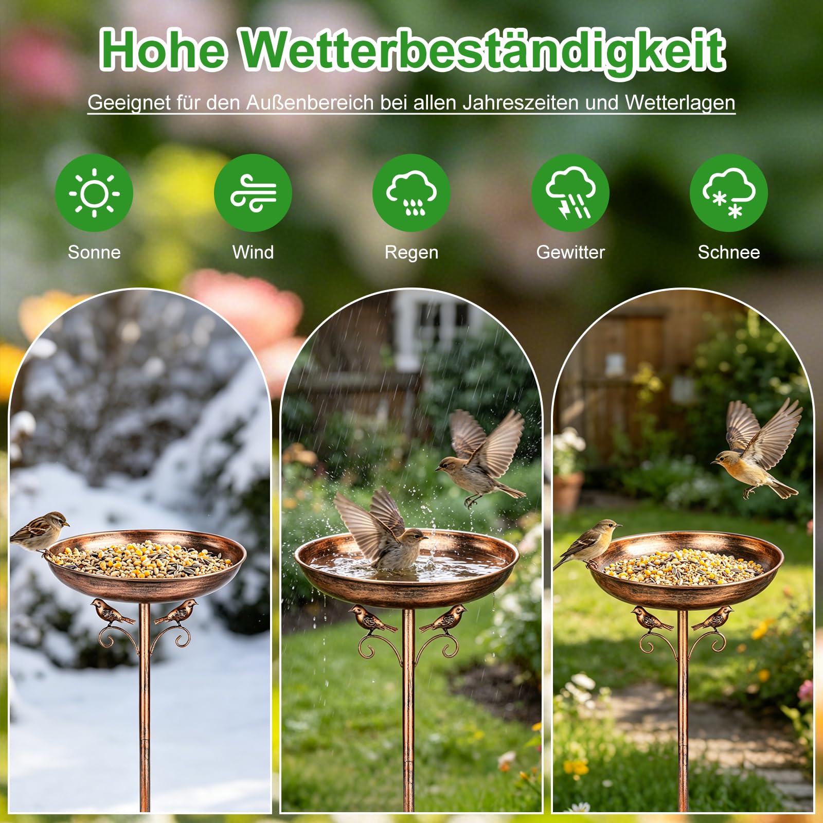 Vogeltränke Stehend,Vogelbad für Draußen Garten,Vogeltränke Metall Vintage mit Stabiler 5-Zinken-Basis,Vogeltränkes Winterfest Futter Wasserschale