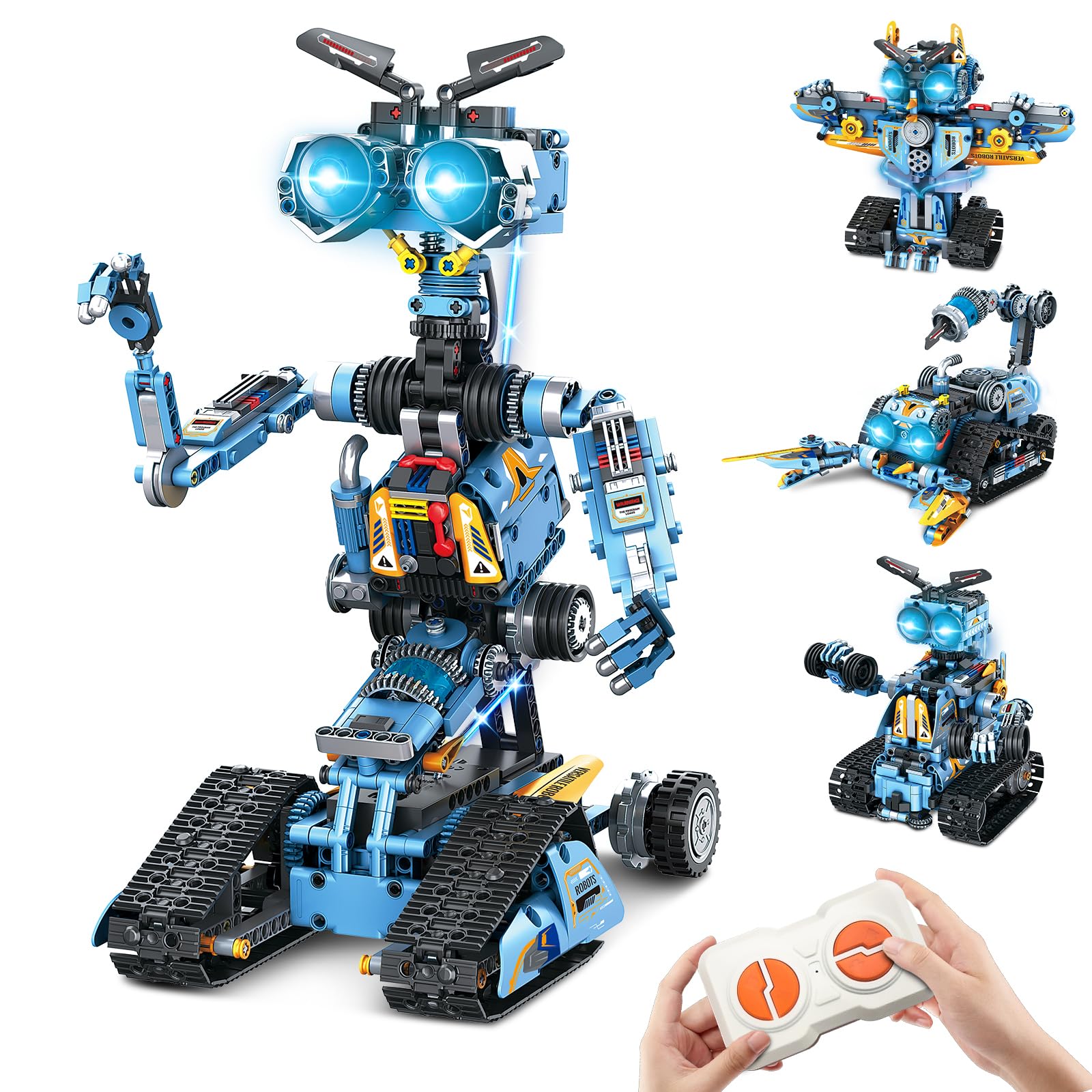 OKKIDY Robot Building Toys for Kids, 4-in-1 Rechargeable Remote Control RC Robotics STEM Building Block Kit RC Wall/Engineer Robot Toys for Boys Girls