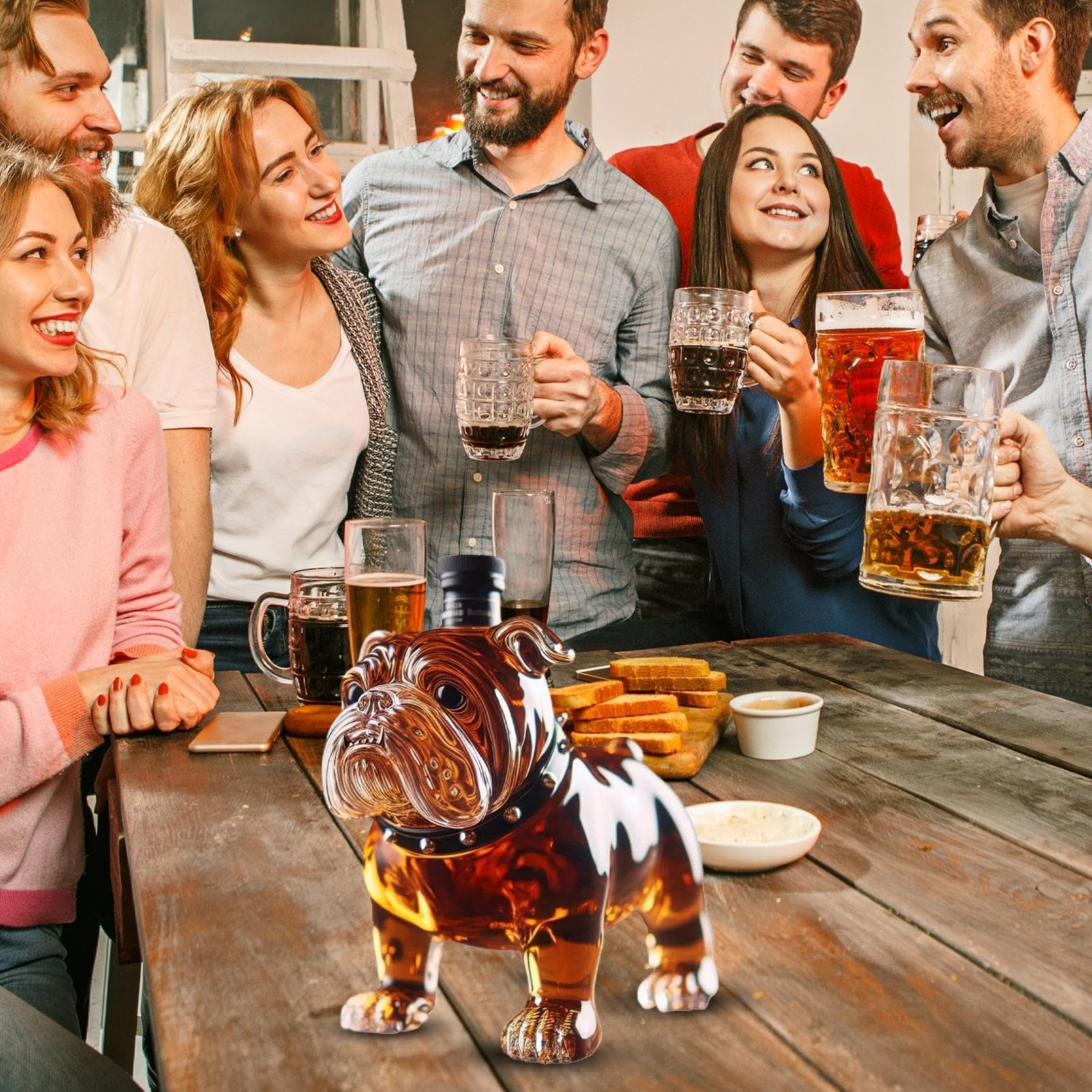 Karafka do whiskey w kształcie buldoga francuskiego, dużej pojemności butelka do whiskey, 15 cm szklany pojemnik na alkohol, kolekcjonerska karafka z kształtem psa, butelka do wystawiania w barze