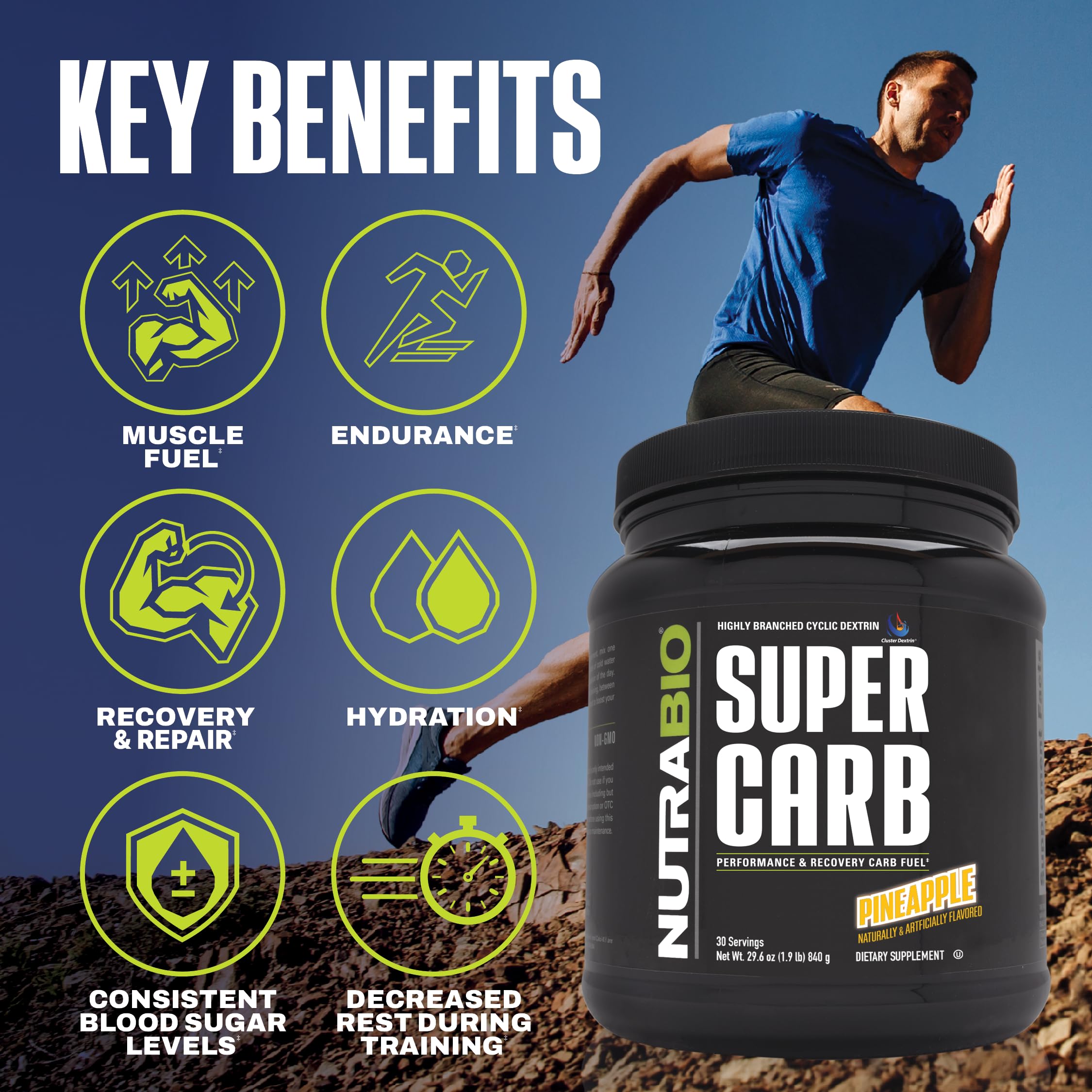 NutraBio Super Carb, Carbohydrate Powder with Cluster Dextrin & Electrolytes, Advanced Carb Supplement Powder for Workout Fuel, Performance, and Muscle Recovery, Cyclic Dextrin, Pineapple, 30 Sv — Amazon image 2