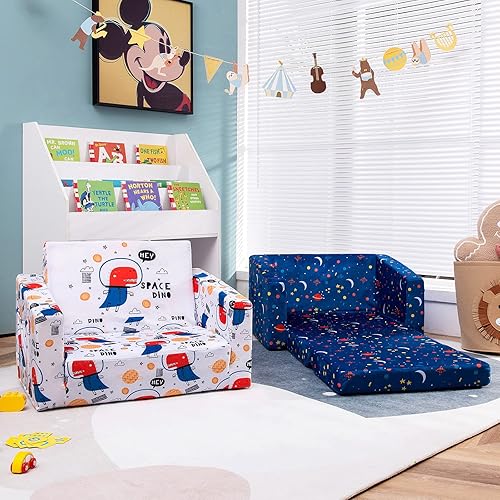 Miniatura 43 de Costzon Sofá para niños, sofá infantil abierto 2 en 1 con tela de terciopelo, bolsillos de almacenamiento, reposabrazos para niños pequeños, cama