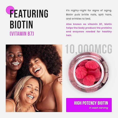 Miniatura 3 de NutraChamps Gomitas de biotina sin azúcar de 10000 mcg alta potencia  Cabello saludable, piel y uñas para mujeres, hombres y niños  5000 mcg en cada