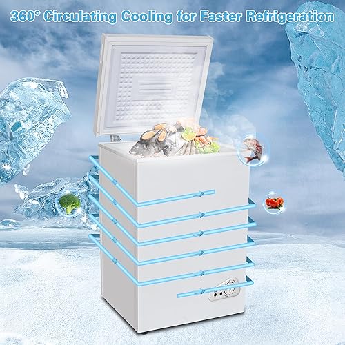 Miniatura 5 de Fox Shack Congelador de pecho de 3.5 pies cúbicos, congelador profundo compacto y eficiente, temperatura ajustable, enfriamiento rápido y 2 cestas