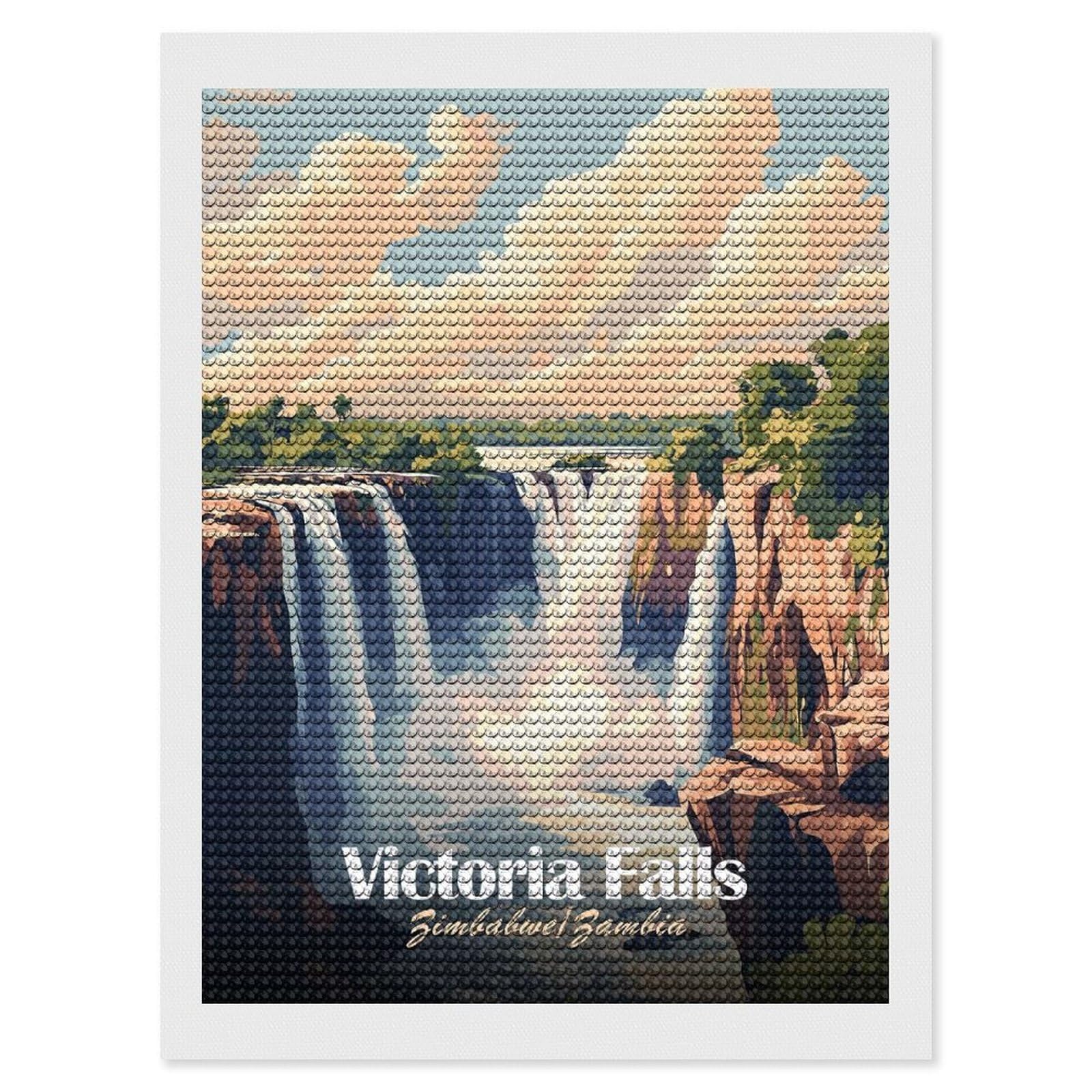 Junmoney Victoria Falls Diamond Art Canvas 12"x16", for Adults, Pleasing Wall Art Project, Modern Decor, Gift Idea, Nice Detail and Sparkle